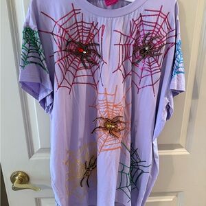 QUEEN OF SPARKLES Purple Tee with Colorful Spider Webs